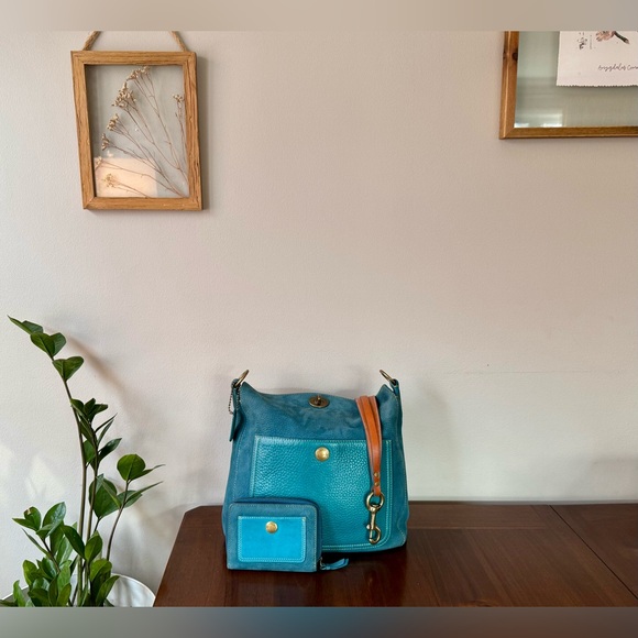 Vintage Coach Nubuc Chelsea Large Hobo in Teal and Compact Wallet - Picture 14 of 14